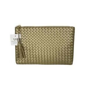 Virginia‎ Wolf Mimi Curateur Gold Metallic Clutch Bag Faux Leather Woven Pouch